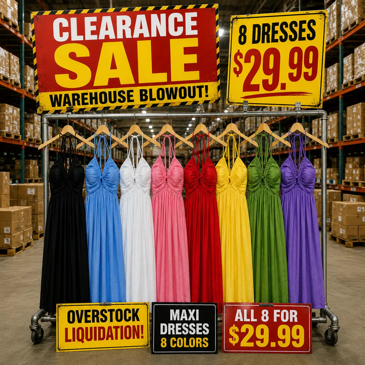 Women's Factory Drop Ruched Halter Maxi Dress - 8 Piece Clearance Bundle