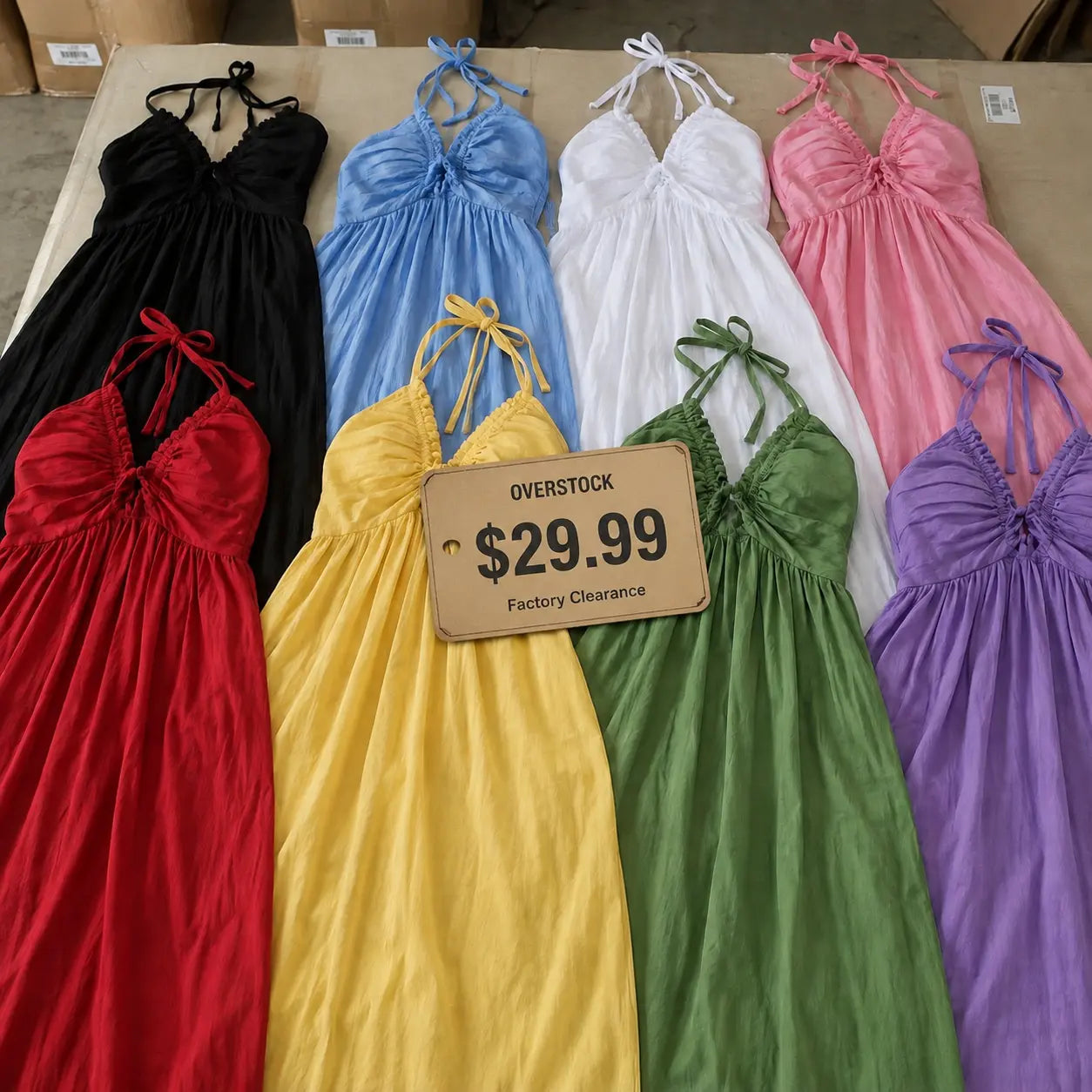 Women's Factory Drop Ruched Halter Maxi Dress - 8 Piece Clearance Bundle