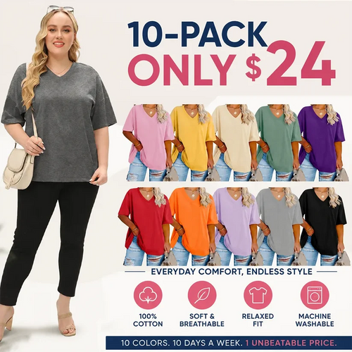 ✨ Women's Plus Size V-Neck T-Shirts – Soft Cotton & Relaxed Fit