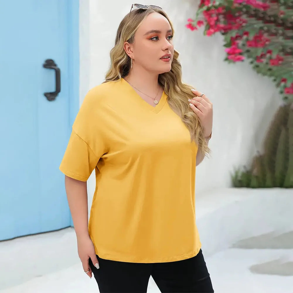 ✨ Women's Plus Size V-Neck T-Shirts – Soft Cotton & Relaxed Fit