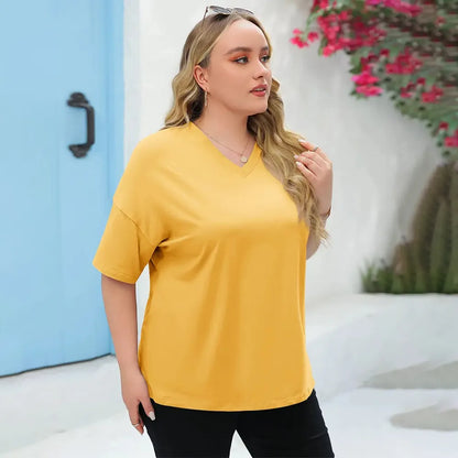 ✨ Women's Plus Size V-Neck T-Shirts – Soft Cotton & Relaxed Fit