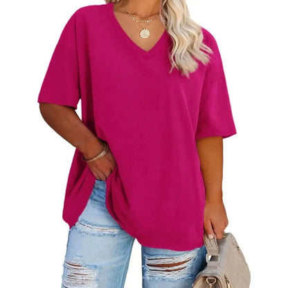 ✨ Women's Plus Size V-Neck T-Shirts – Soft Cotton & Relaxed Fit