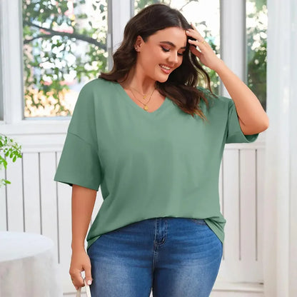 ✨ Women's Plus Size V-Neck T-Shirts – Soft Cotton & Relaxed Fit