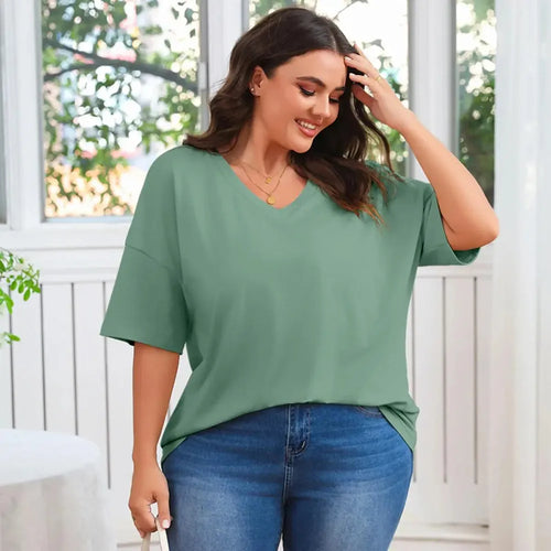✨ Women's Plus Size V-Neck T-Shirts – Soft Cotton & Relaxed Fit