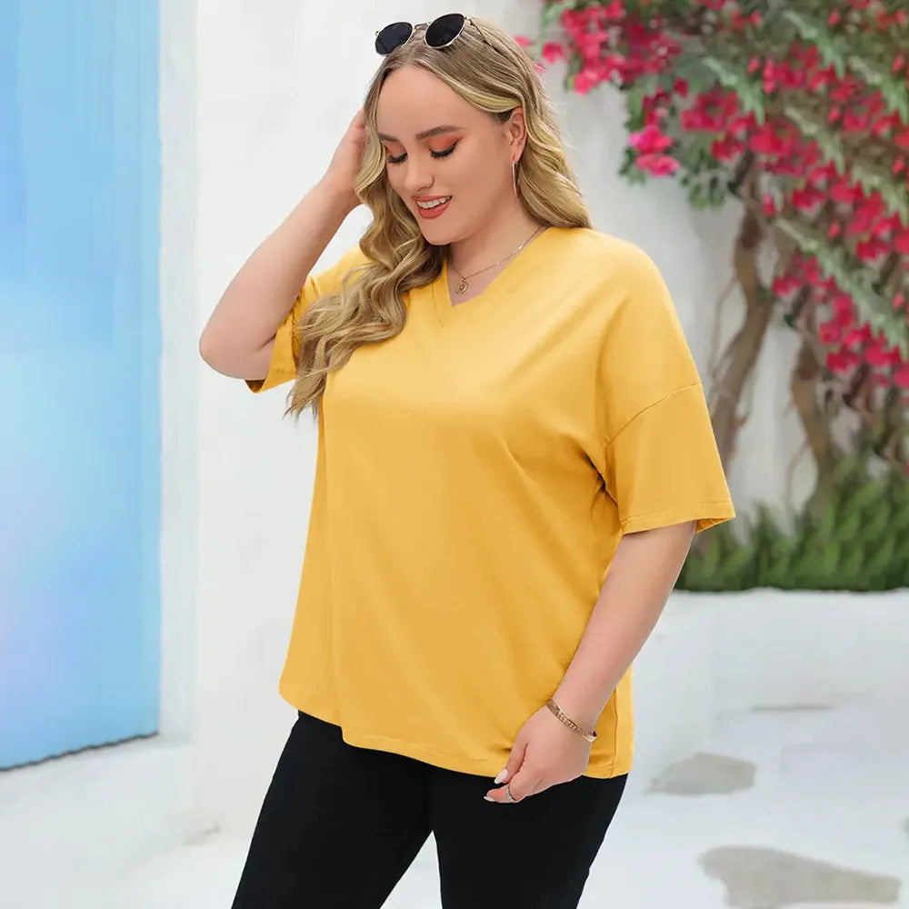 ✨ Women's Plus Size V-Neck T-Shirts – Soft Cotton & Relaxed Fit