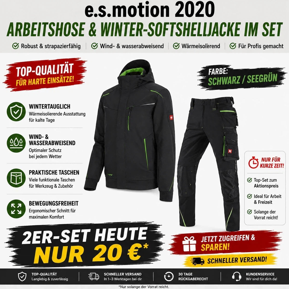 ☀️e.s.motion 2020ARBEITSBUNDHOSE & WINTER-SOFTSHELLJACKE IM SET❄️