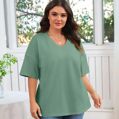 ✨ Women's Plus Size V-Neck T-Shirts – Soft Cotton & Relaxed Fit