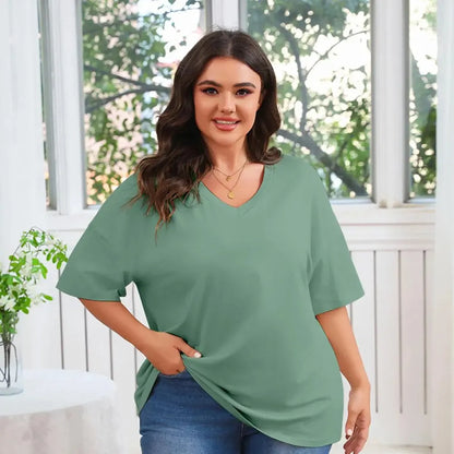 ✨ Women's Plus Size V-Neck T-Shirts – Soft Cotton & Relaxed Fit