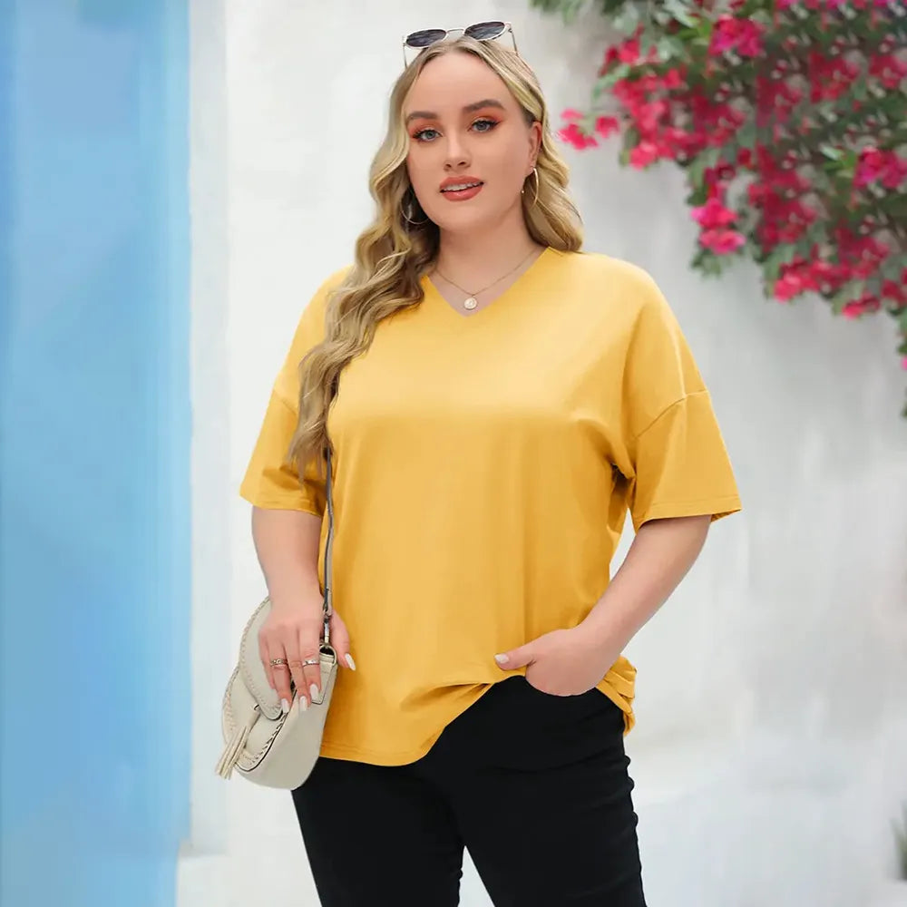✨ Women's Plus Size V-Neck T-Shirts – Soft Cotton & Relaxed Fit