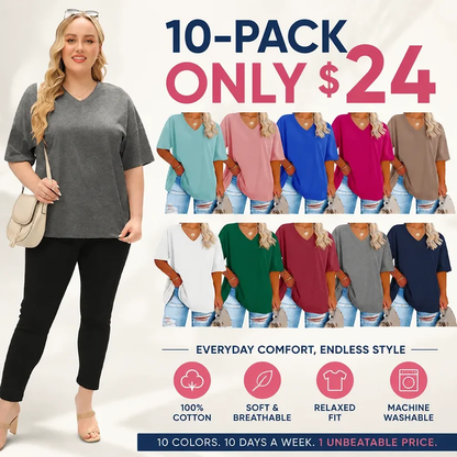 ✨ Women's Plus Size V-Neck T-Shirts – Soft Cotton & Relaxed Fit