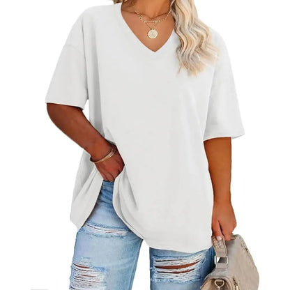 ✨ Women's Plus Size V-Neck T-Shirts – Soft Cotton & Relaxed Fit