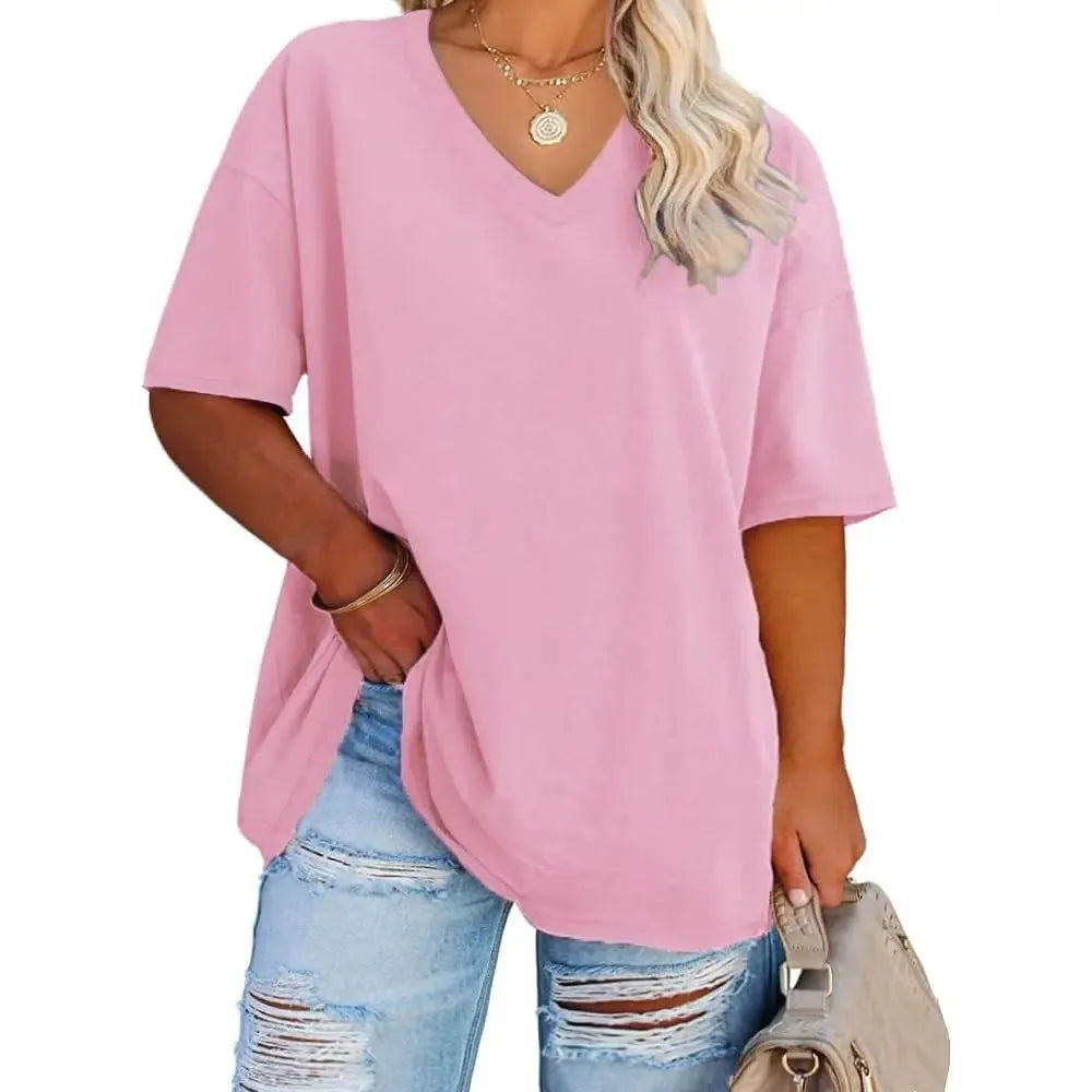 ✨ Women's Plus Size V-Neck T-Shirts – Soft Cotton & Relaxed Fit