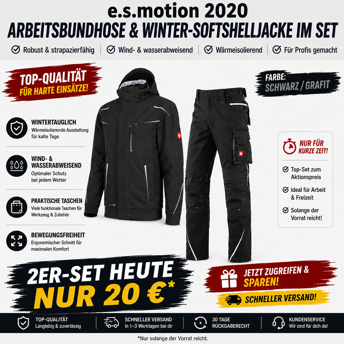 ☀️e.s.motion 2020ARBEITSBUNDHOSE & WINTER-SOFTSHELLJACKE IM SET❄️