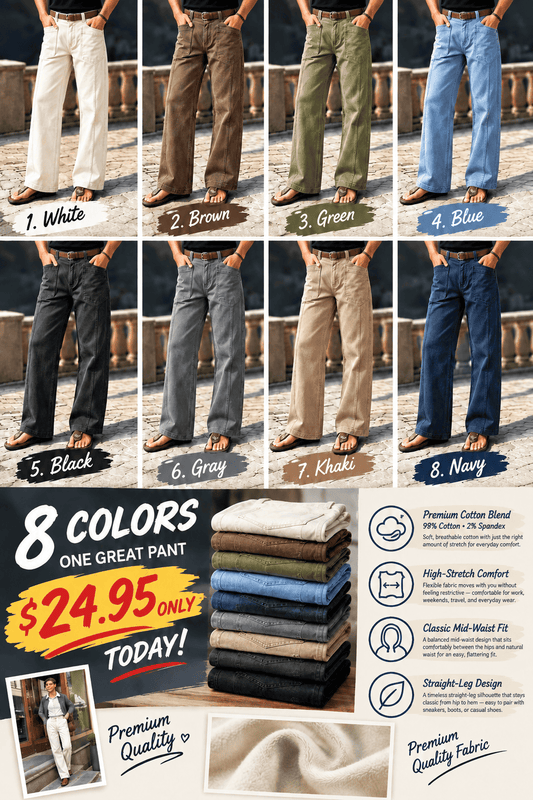 🔥 LAST DAY SALE – Solid Stitch Detail Patch Pocket Mid-Rise Straight-Leg Pants