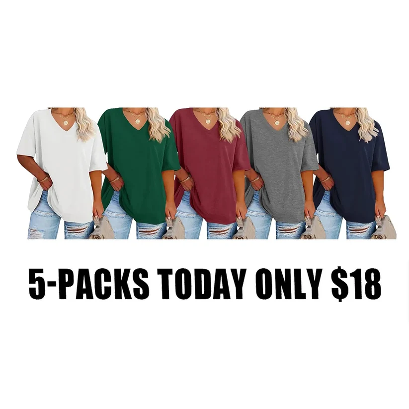 ✨ Women's Plus Size V-Neck T-Shirts – Soft Cotton & Relaxed Fit