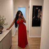 Women's Ruched Halter Maxi Dress.